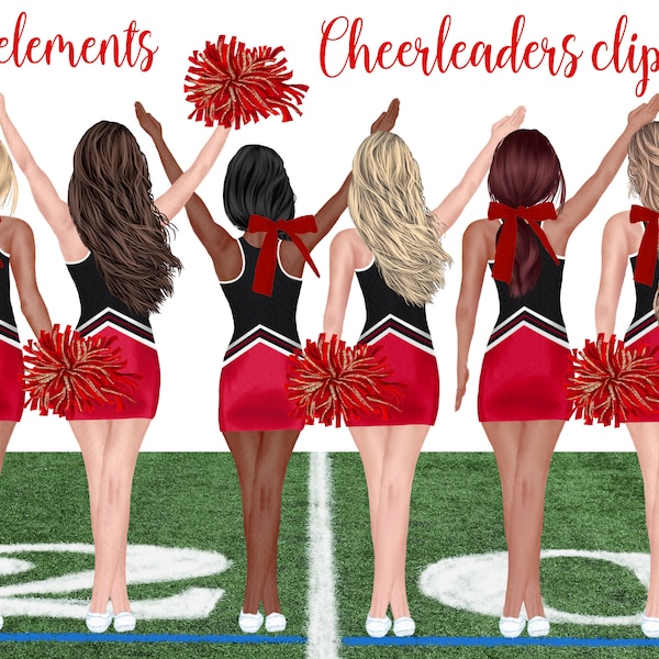 Cheerleaders Clipart: "GIRLS CLIPART" Watercolor Girls Best Friends Sports Team Clip Art Planner Girl Clipart Custom Hairstyles School Girls