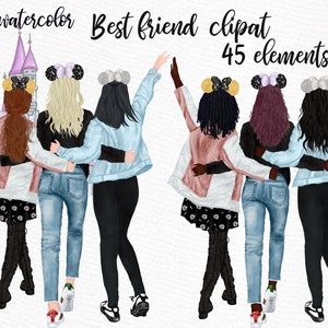 Best Friends Clipart: « SOUL SISTERS CLIPART » Bff clipart Filles avec oreilles de souris Besties personnalisés Cadeau de demoiselle d’honneur Disneyland artwork Disney trip