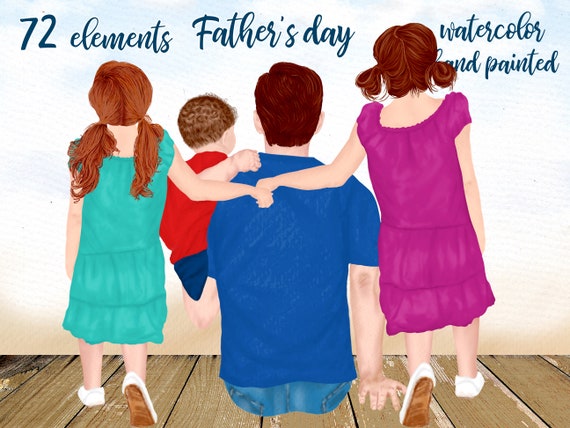 Father's day clipart: "FATHER AND CHILDREN" Daddy clipart Father graphics Girls clipart Little boy clipart Fathers day gift Daddy Mug design
