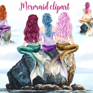 Clipart de sirènes : « Meilleure amie sirène » clipart meilleure amie sirènes Png aquarelle sirènes sirène Invitation sublimation conception carte de bricolage