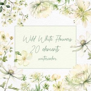 Witte bloemen clipart: "Aquarel witte bloemen" rustieke bloemen botanische clipart beige wilde bloemen premade clipart wilde bloemenboeket