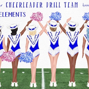 Imágenes Prediseñadas de porristas: "DRILL TEAM" Acuarela Girls Best Friends Sports Team clipart Girls dance Cheerleaders uniformes School Girls clipart