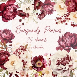 Burgunder Blumen Clipart: "Kastanienbraune Blumensträuße Aquarell Blumen Burgunder Blumen Png."