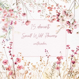 Blush Blumen Clipart: "WASSERFARBE BLUMEN CLIPART" Staubige Wilde Blumen Blumen Clipart Rosa Blumen Png Rahmen Png Vorgefertigte Kränze Clipart