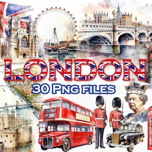 Londen clipart: "BRITAIN CLIPART" London illustraties, London PNG-bestanden, Big Ben clipart, London taxi Png, London Bridge Png, London Travel