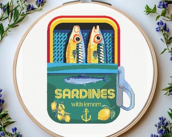 Sardines Can Cross Stitch Pattern: Food Art (PDF Pattern)