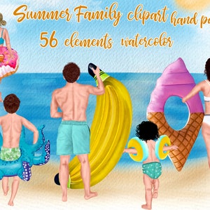 Family clipart: &quot;SUMMER CLIPART&quot;  Beach clipart Dad Mom Children Watercolor people Family figures Mother and kids  Parents and Kids Summer