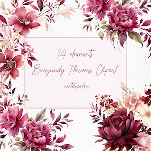 Burgunder Blumen Clipart: "Kastanienbraune Blumensträuße Aquarell Blumen Burgunder Blumen Png."