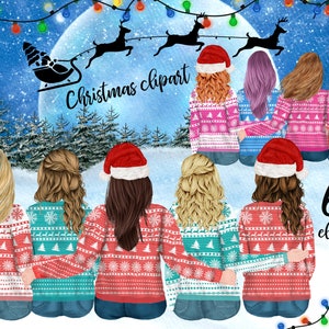 Christmas Girls Clipart: "BEST FRIEND CLIPART" Diseño de taza de Navidad Clipart personalizable Bff clipart Suéteres a juego Escenario navideño