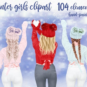 Girls Clipart: "BEST FRIEND CLIPART" Chicas en suéteres Winter Girls Snow Overlay Girl Mug Design Bff clipart Matching sweaters Sublimation