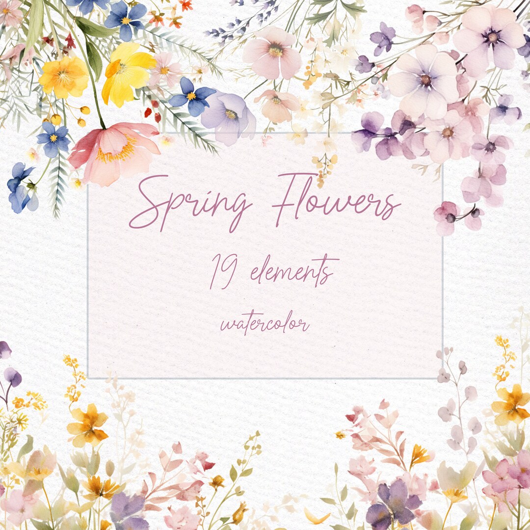 Watercolor Spring Flowers Clipart: Wild Meadow Floral PNG (19 Elements ...