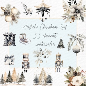 Clipart De Natal Estético: "CONJUNTO DE NATAL EM AGUARELA" Enfeites De Árvore De Natal Clipart Decoração De Natal Aconchegante Quebra-Nozes De Natal Png