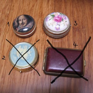 Vintage, Pill Box/Tin, Metal/Porcelan/Leather Tins,  Round and Rectangle Pill Box, Metal with Plastic Insert Box, Cameo Style Pill Box