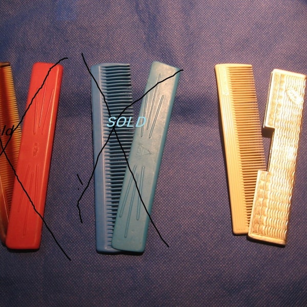 Vintage 60's - 80's, Aluminum Comb with Handle and Cute Plastic Pocket Combs from USSR, Retro Pocket Combs; Red and Blue Combs SOLD