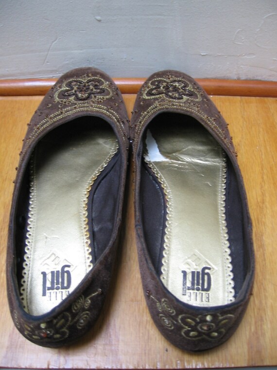 Sale!!! Vintage 90's, Brown Flats w/Gold Design, … - image 5