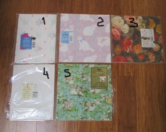 Vintage Set of 5 Wrapping Paper Sheets, Mixed Lot of Vintage Gift Wrap, Hallmark, Ambassador, American Greetings,  Gift Wrapping Paper, USA