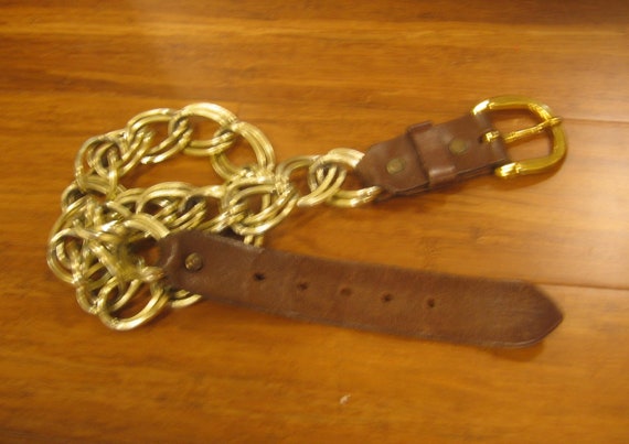 Sale... Unique Brown Leather + Gold Finished Doub… - image 1