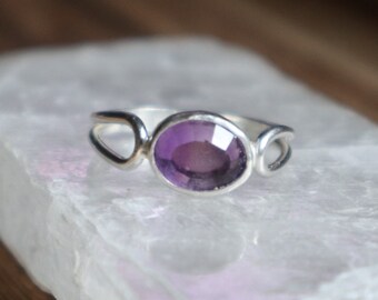 Sz 7.75 Bi Color Amethyst Oval Unique Fancy Cut Sterling Silver Ring | February Birthstone |  Purple Gemstone Ring