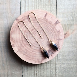 NEW Black Onyx | Gold Filled Bullet Spike Gemstone Threader Earrings | Handmade Drop Dangle Earrings | U Chain Earrings OOAK