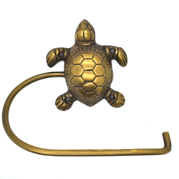 Turtle toilet roll holder. Solid brass bathroom decor supplied with fitting screws. Choose from 5 designs.