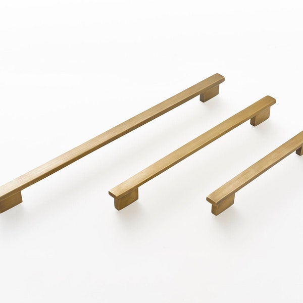 Kitchen drawer pulls | 3 sizes | Solid Brass Straight Flat Bar Handles to Give Your Kitchen The Makeover it Deserves.  Superb Quality.