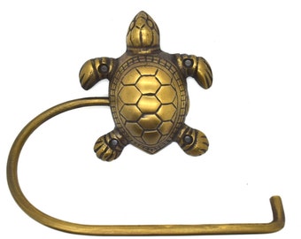 Turtle toilet roll holder. Solid brass bathroom decor supplied with fitting screws. Choose from 5 designs.