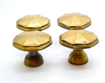 Brass drawer pulls. Hexagonal, Cupboard door knobs. Drawer knobs. Drawer pulls brass. English style brass 1.2" x 1"