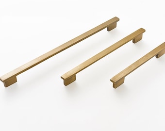 Kitchen drawer pulls | 3 sizes | Solid Brass Straight Flat Bar Handles to Give Your Kitchen The Makeover it Deserves.  Superb Quality.