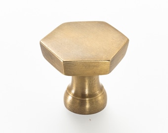 Beautiful hexagonal brass drawer knobs. View our Gorgeous  unique kitchen hardware. From handles to pulls we make It all.