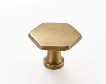 Hexagonal brass drawer handles. Kitchen handles , Cupboard handles. Door knobs. Metal handles. Brass hardware.