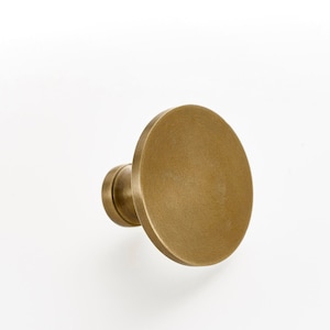 1.65" Flat round brass kitchen drawer handle. Gorgeous kitchen hardware shipped from England.
