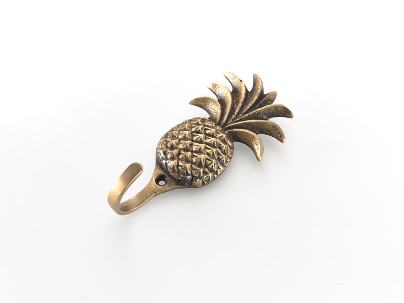 Tropical pineapple wall door hooks. Sold in singles. Brass towel clothes hooks that are perfect for bathroom or bedroom decor projects image 3