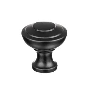 May include: Black cabinet knob with a rounded, layered design. The knob has a smooth, matte finish.
