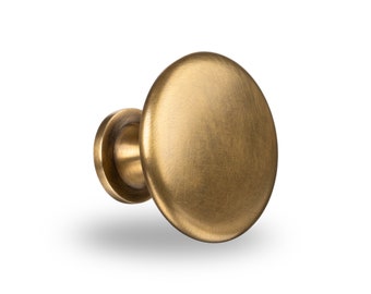 1.35" Round solid brass kitchen pulls, Cupboard door knobs. Brass handles, Drawer knobs. Drawer pulls brass. English style.