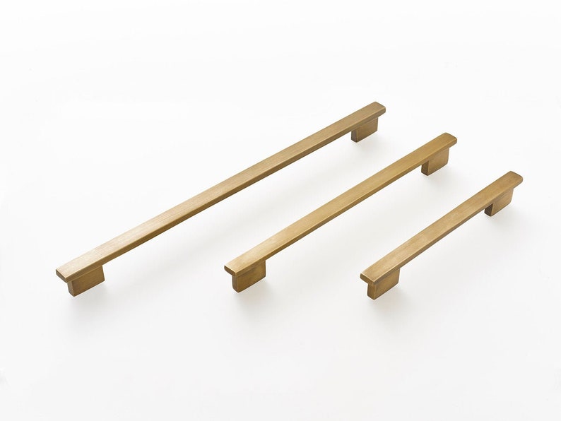 Kitchen drawer pulls | 3 sizes | Solid Brass Straight Flat Bar Handles to Give Your Kitchen The Makeover it Deserves. Superb Quality. image 1