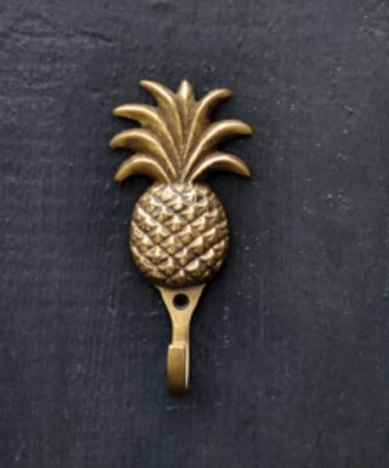 Tropical pineapple wall door hooks. Sold in singles. Brass towel clothes hooks that are perfect for bathroom or bedroom decor projects image 2