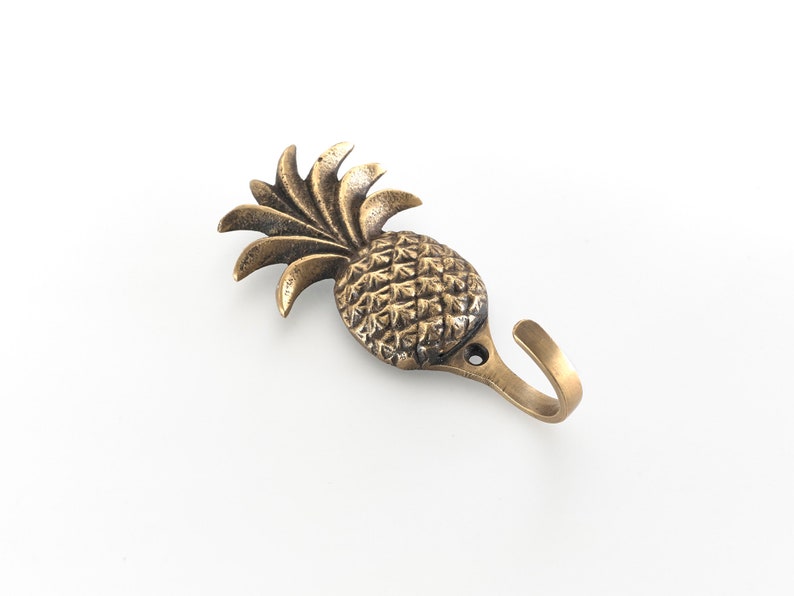 Tropical pineapple wall door hooks. Sold in singles. Brass towel clothes hooks that are perfect for bathroom or bedroom decor projects image 5