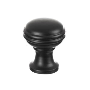 May include: Black cabinet knob with a round, fluted top and a smaller, round base.