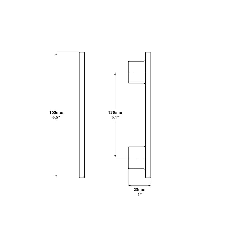 May include: A black metal cabinet pull with a rectangular shape and a 6.5 inch length. The pull has a 5.1 inch height and a 1 inch width.