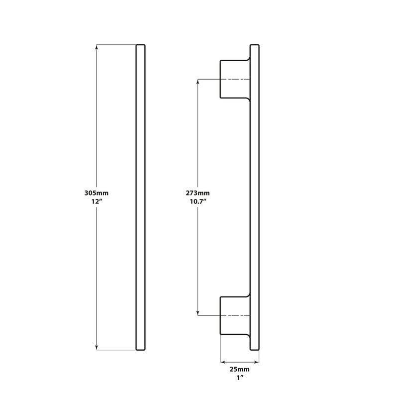 May include: A black metal door handle with a rectangular shape and rounded edges. The handle is 12 inches long and 10.7 inches tall. The handle has a 1-inch diameter knob on each end.