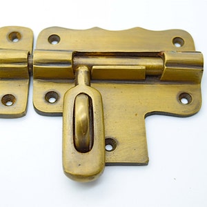 Vintage door lock . Antique brass lock. Old brass lock. Brass padlock. Gate door lock. Slide brass lock.Cupboard door lock.Garden gate catch