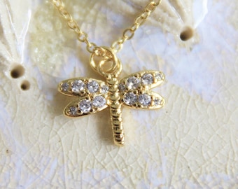 Gold Dragonfly Necklace Gift for Nature Lover Bug Necklace