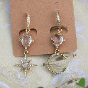 Crystal Star and Moon Celestial Earrings
