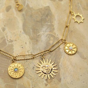Gold Multi Charm Sun Necklace | Soleil Necklace