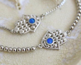 Silver Opal Hamsa Hand Bracelet
