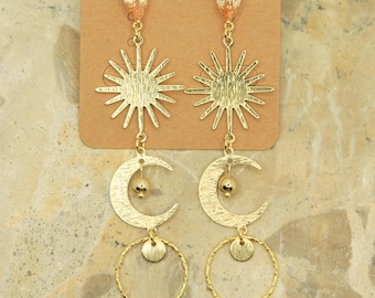 Statement Gold Himmlische Sonne & Mond Ohrringe