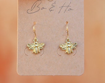 Minimalist Gold Bee Earrings / Bumblebee Insect Earrings