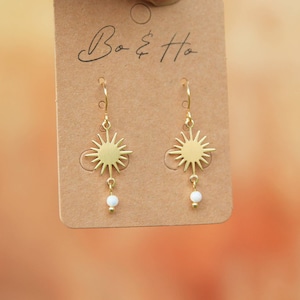Gold Sun White Opal Earrings