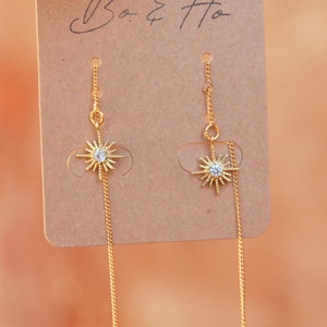 Minimalist CZ Star Threader Earrings