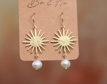 Genuine White Pearl Sun Earrings